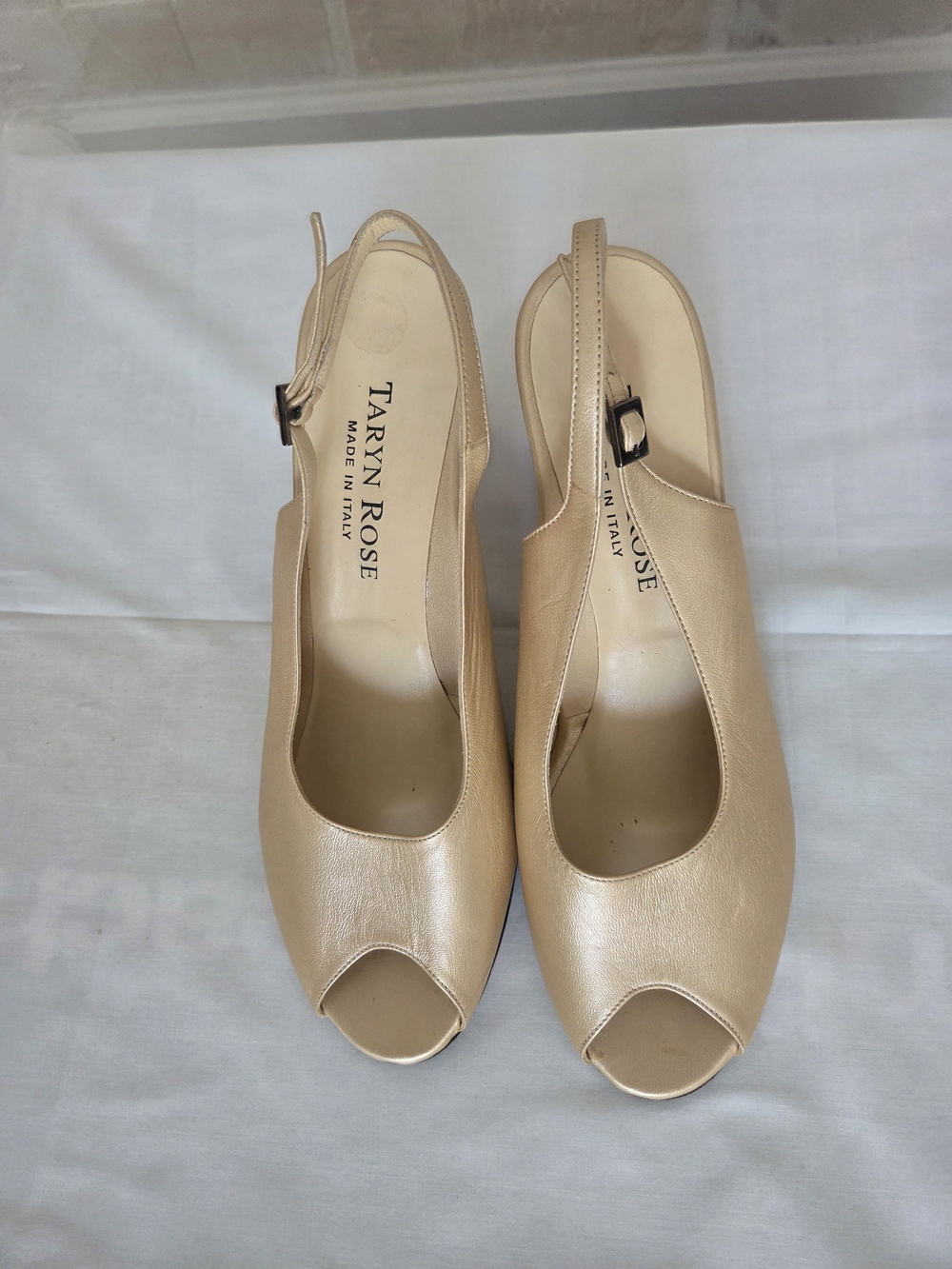 Taryn Rose Beige Nude Peep-Toe Slingback Heels